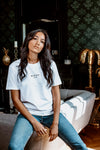 T-shirt femme en jersey de coton à motif imprimé (BLANC)